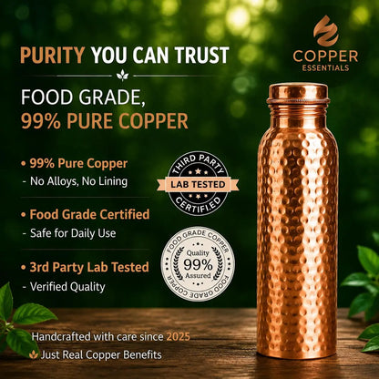 Copper 32Oz Water Bottle - 100% Pure Copper, Heavy-Duty, Leak-Proof, Cleaning Brush Included, Ideal for Drinkware - Tumbler