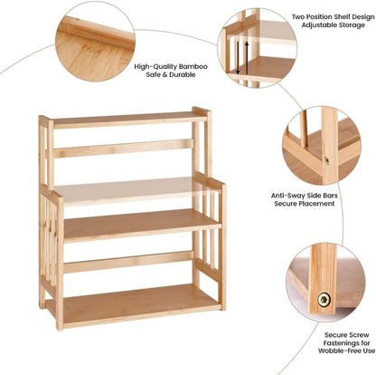 Bamboo Spice Rack 3-Tier Kitchen Countertop Organizer, Adjustable Shelf Pantry Storage Stand for Herbs, Jars, and Bottles