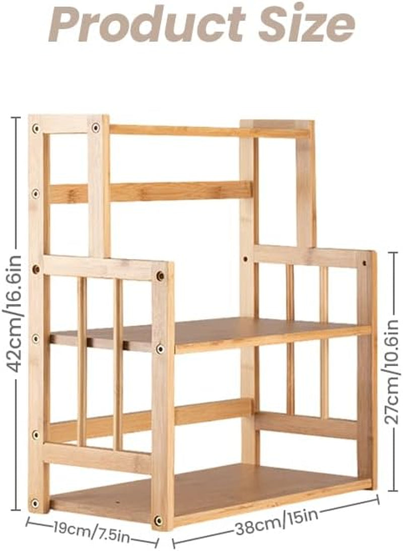 Bamboo Spice Rack 3-Tier Kitchen Countertop Organizer, Adjustable Shelf Pantry Storage Stand for Herbs, Jars, and Bottles