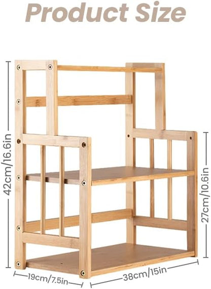 Bamboo Spice Rack 3-Tier Kitchen Countertop Organizer, Adjustable Shelf Pantry Storage Stand for Herbs, Jars, and Bottles