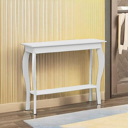 39" Narrow Entryway Table with Storage Shelf, White | Console Table with Curved Legs, Chic Accent Sofa Table with Shelves for Entryway, Living Room, Hallway