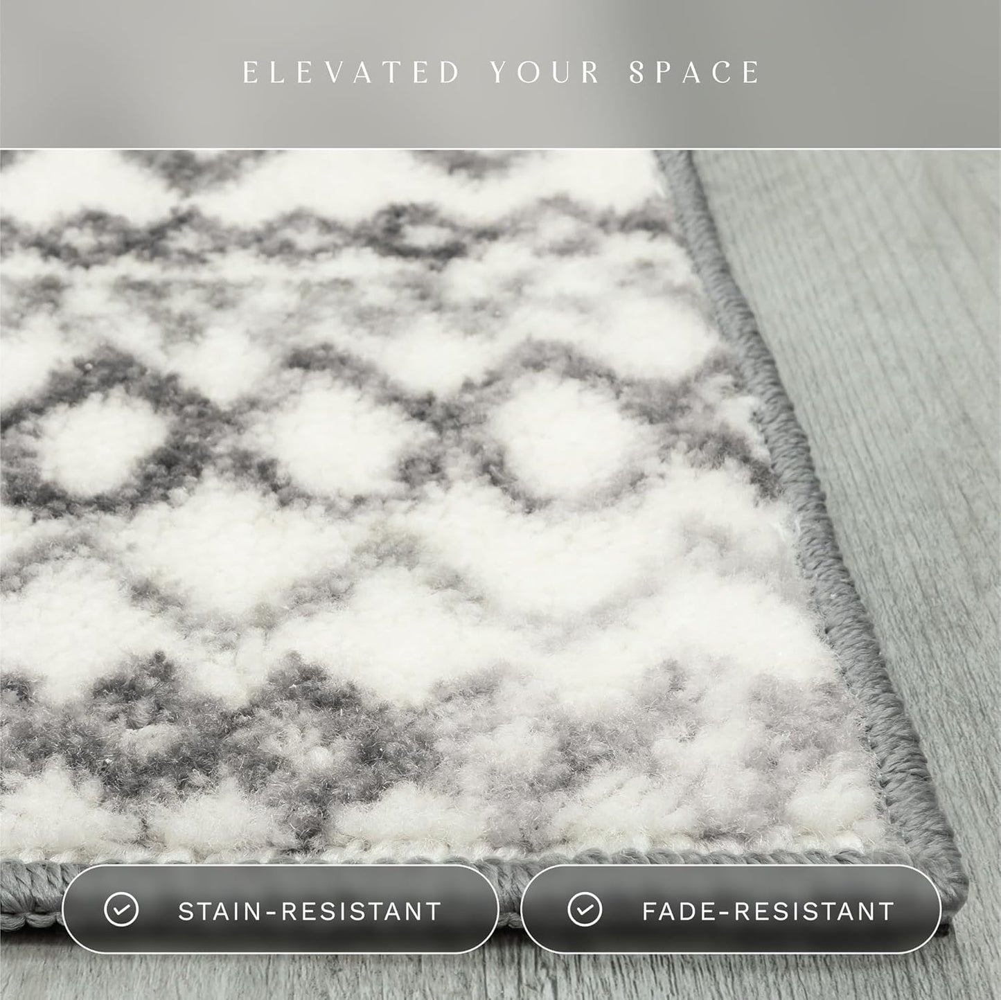 Diamond Distressed Moroccan Runner Rug - Made in USA – Washable, Non Slip Indoor Long Carpet for Hallway, Kitchen, and Laundry Room, 2'6 X 10', Ivory/Gray