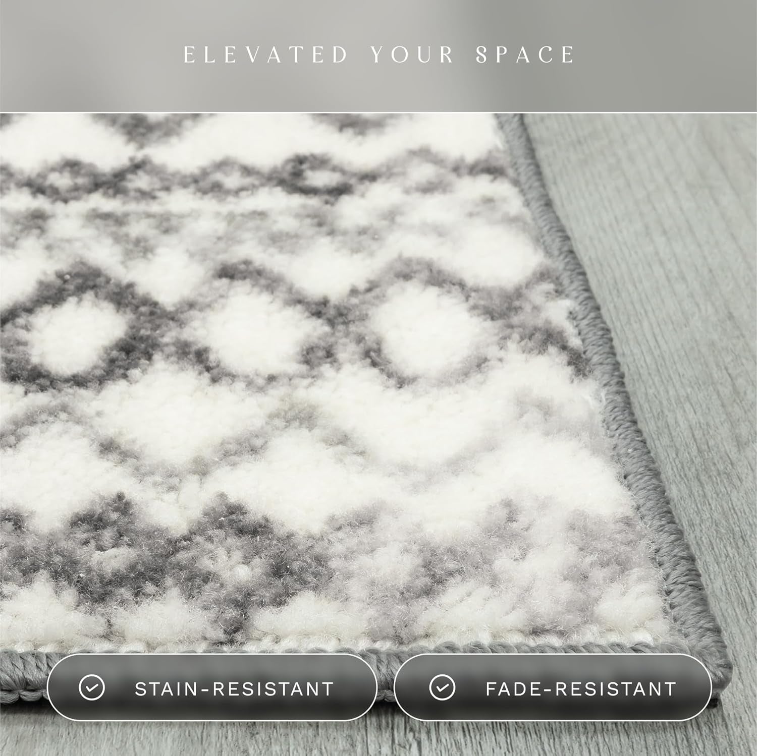 Diamond Distressed Moroccan Runner Rug - Made in USA – Washable, Non Slip Indoor Long Carpet for Hallway, Kitchen, and Laundry Room, 2'6 X 10', Ivory/Gray