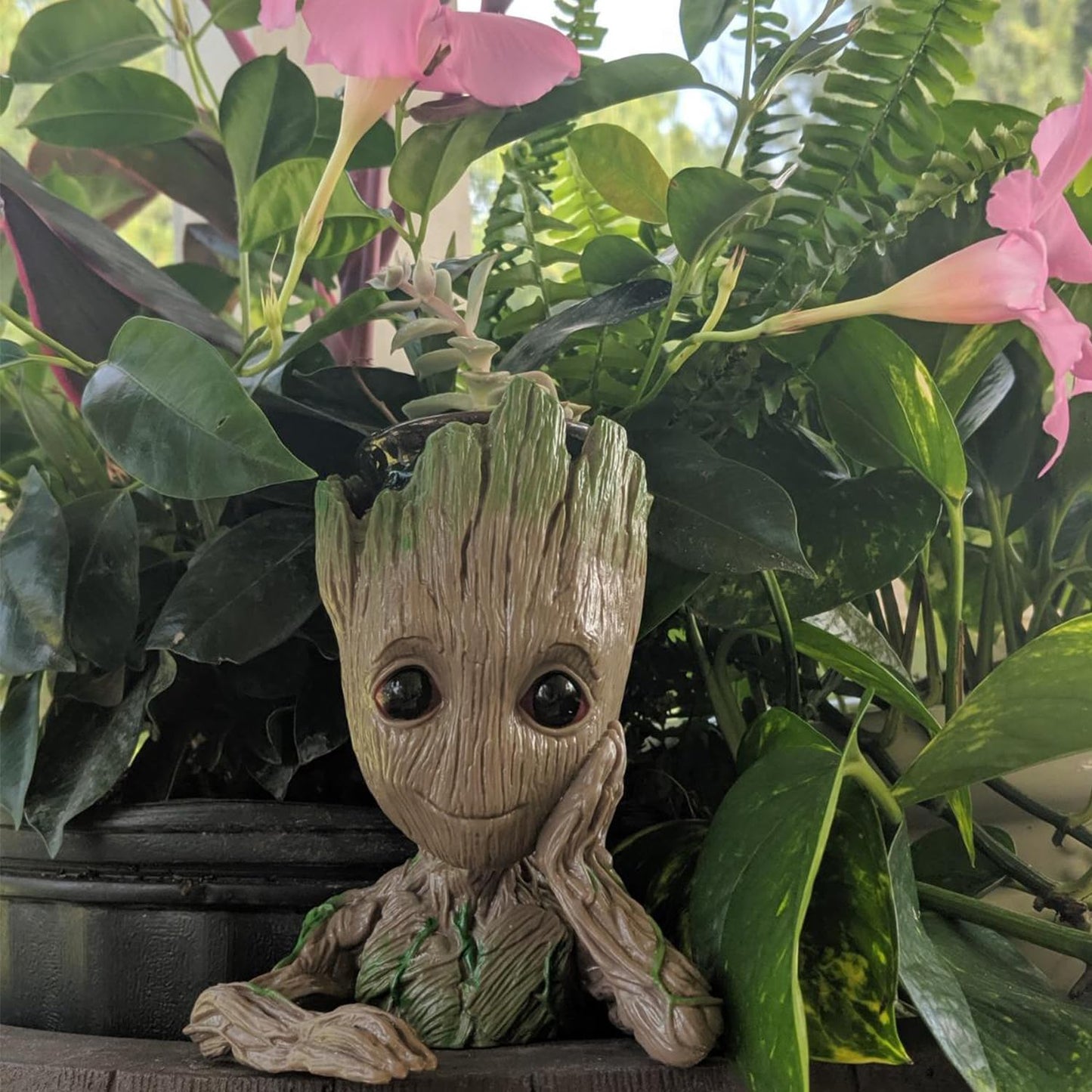 Baby Groot Pens Holder or Groot Planter Pot Perfect for Tiny Succulents 6" | Cute Desk Decor or Flower Planter Pot with Drainage Hole,Decorate Baby Groot'S Hair Style by Your Own Imagination