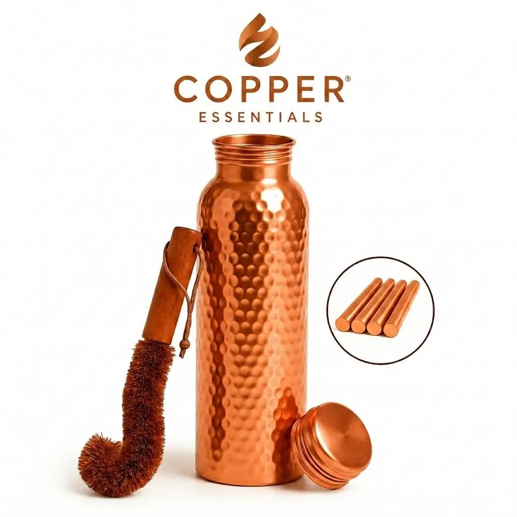 Copper 32Oz Water Bottle - 100% Pure Copper, Heavy-Duty, Leak-Proof, Cleaning Brush Included, Ideal for Drinkware - Tumbler