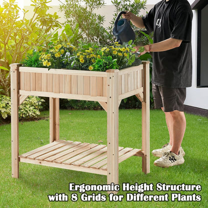 Raised Garden Bed with Legs 36.3X36.3X24 Inch -  Herb Planter with Divider Liner Flower Herb Wood Planter with Storage Shelves for Backyard Patio Extra Gloves 3 Tools 8 Grow Area 20 T-Tag
