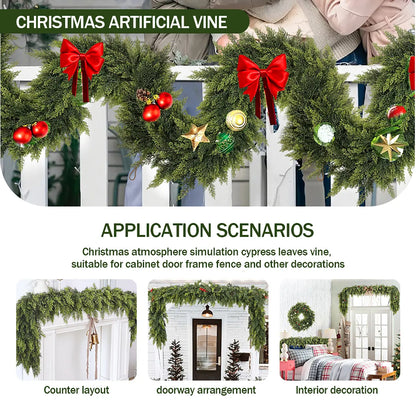 6 FT 2 Pcs Artificial Cedar Garlands, Real Touch Winter Cedar Garland, Green Artificial Greenery Pine Garland for Table, Mantle, Wall, Indoor, Outdoor Christmas Decorations (2, 6 FT)