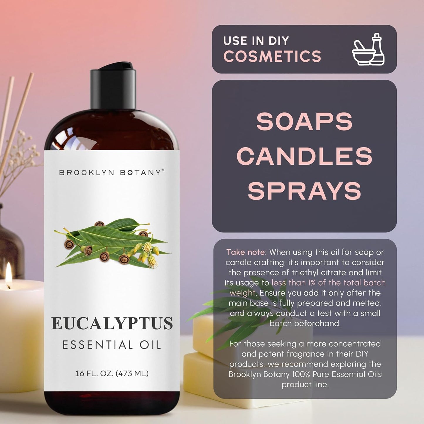 Eucalyptus Essential Oil - Huge 16 Fl Oz - for Candle Making, Soap Making, Diffusers, and Aromatherapy