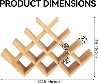 Wood Wine Rack, 13-Bottle 4-Tier Countertop Holder, Natural, 4-NA | 22.28 X 5.9 X 13.9 In, Freestanding Wooden Rack Stores 13 Wine Bottles for Counters, Cabinets, Pantry Shelves, and Home Bars