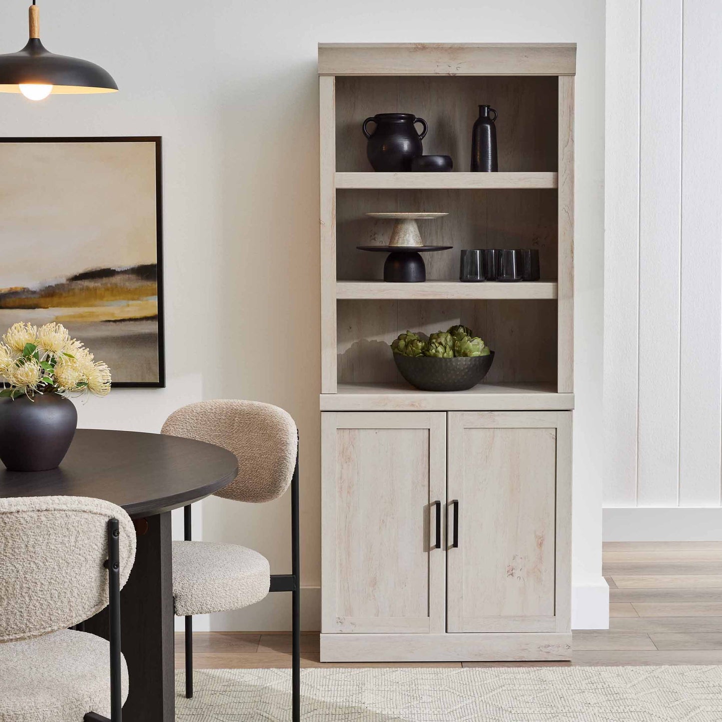 Glendale 5 Shelf Bookcase with Doors, Rustic Gray Finish