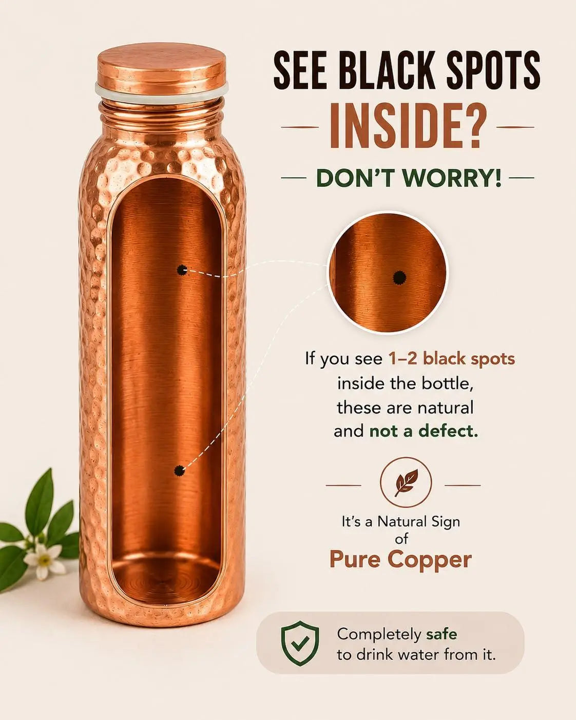 Copper 32Oz Water Bottle - 100% Pure Copper, Heavy-Duty, Leak-Proof, Cleaning Brush Included, Ideal for Drinkware - Tumbler